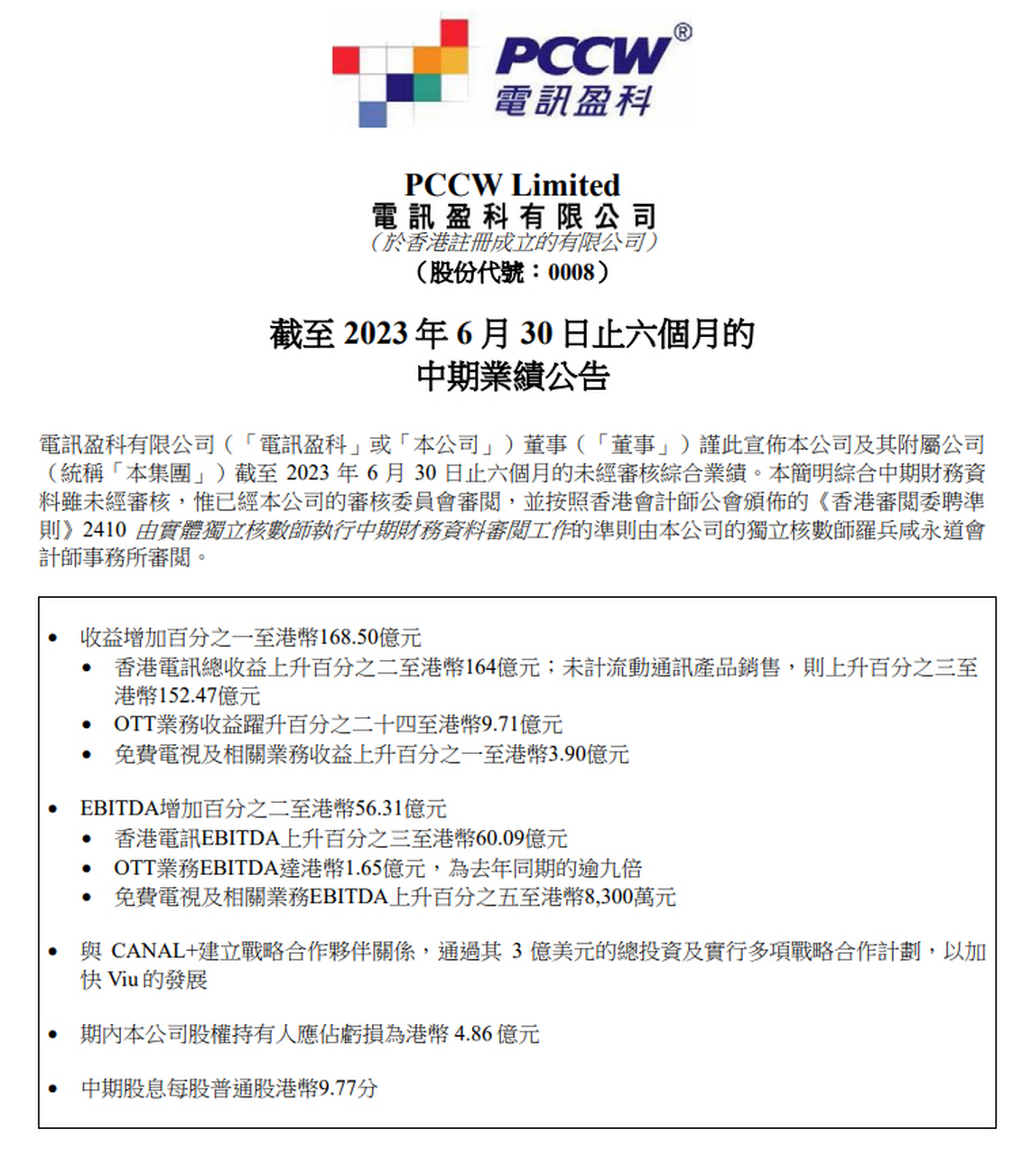 看通集团发布中期业绩 期内溢利1163.7万港元同比增加104.8%